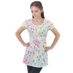 Flower Pattern T- Shirt Vintage Inspired Flower Botanical T- Shirt Puff Sleeve Tunic Top by maxcute