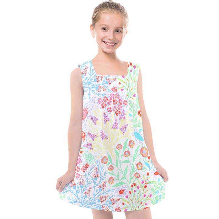 Flower Pattern T- Shirt Vintage Inspired Flower Botanical T- Shirt Kids  Cross Back Dress