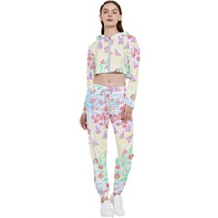 Flower Pattern T- Shirt Vintage Inspired Flower Botanical T- Shirt Cropped Zip Up Lounge Set by maxcute