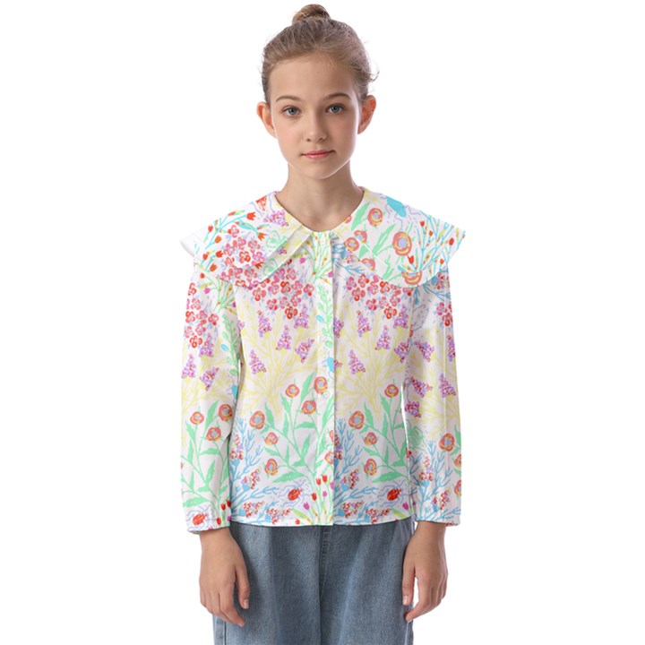 Flower Pattern T- Shirt Vintage Inspired Flower Botanical T- Shirt Kids  Peter Pan Collar Blouse