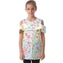 Flower Pattern T- Shirt Vintage Inspired Flower Botanical T- Shirt Fold Over Open Sleeve Top View1