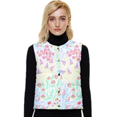 Flower Pattern T- Shirt Vintage Inspired Flower Botanical T- Shirt Women s Short Button Up Puffer Vest by maxcute