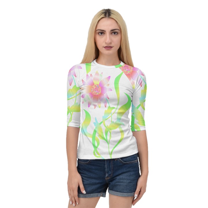 Flower Pattern T- Shirtflower T- Shirt Quarter Sleeve Raglan Tee