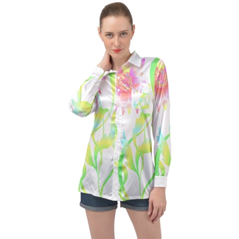 Flower Pattern T- Shirtflower T- Shirt Long Sleeve Satin Shirt by maxcute