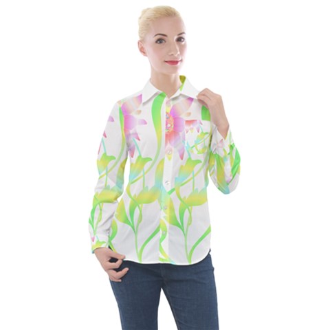 Flower Pattern T- Shirtflower T- Shirt Women s Long Sleeve Pocket Shirt by maxcute