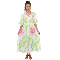 Flower Pattern T- Shirtflower T- Shirt Kimono Sleeve Boho Dress