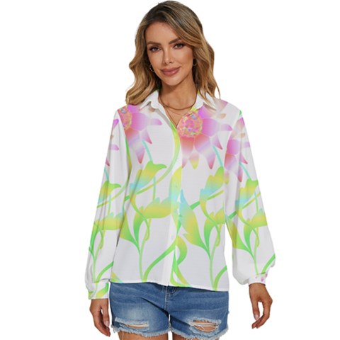 Flower Pattern T- Shirtflower T- Shirt Women s Long Sleeve Button Down Shirt by maxcute