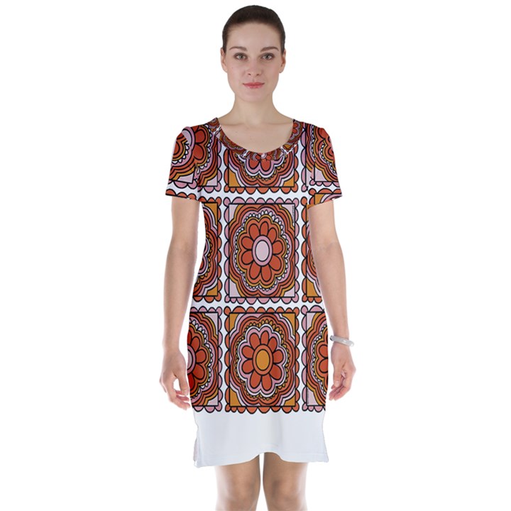 Flower T- Shirt Flower Granny Square Print T- Shirt Short Sleeve Nightdress