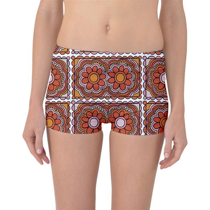 Flower T- Shirt Flower Granny Square Print T- Shirt Boyleg Bikini Bottoms