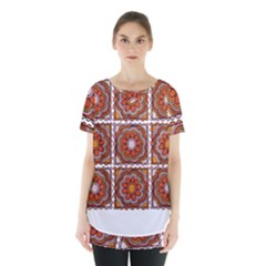 Flower T- Shirt Flower Granny Square Print T- Shirt Skirt Hem Sports Top by maxcute