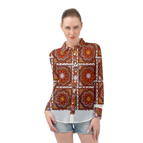 Flower T- Shirt Flower Granny Square Print T- Shirt Long Sleeve Chiffon Shirt by maxcute