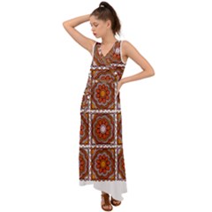 Flower T- Shirt Flower Granny Square Print T- Shirt V-neck Chiffon Maxi Dress by maxcute