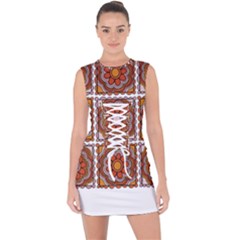 Flower T- Shirt Flower Granny Square Print T- Shirt Lace Up Front Bodycon Dress by maxcute