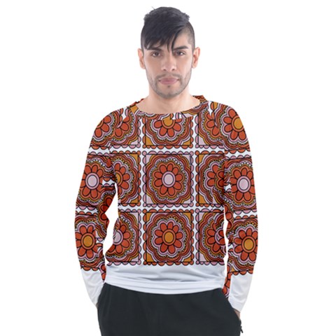 Flower T- Shirt Flower Granny Square Print T- Shirt Men s Long Sleeve Raglan Tee by maxcute