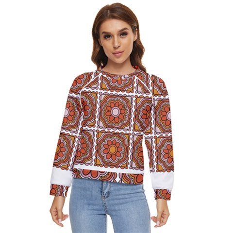 Flower T- Shirt Flower Granny Square Print T- Shirt Women s Long Sleeve Raglan Tee by maxcute