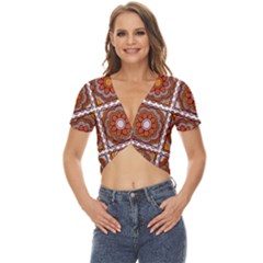 Flower T- Shirt Flower Granny Square Print T- Shirt Twist Front Crop Top by maxcute