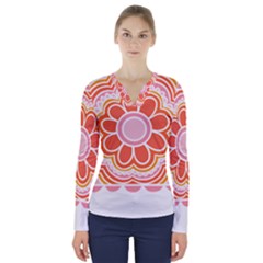 Flower T- Shirt Flower Granny Square T- Shirt V-neck Long Sleeve Top by maxcute