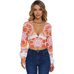 Flower T- Shirt Flower Granny Square T- Shirt Long Sleeve Deep-v Velour Top