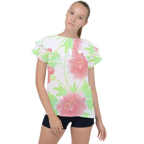 Flowers Art T- Shirtflowers T- Shirt (1) Ruffle Collar Chiffon Blouse by maxcute