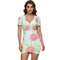 Flowers Art T- Shirtflowers T- Shirt (1) Low Cut Cap Sleeve Mini Dress