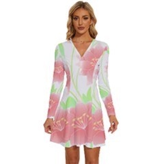 Flowers Art T- Shirtflowers T- Shirt (1) Long Sleeve Deep V Mini Dress 