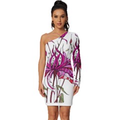 Flowers Art T- Shirtflowers T- Shirt (10) Long Sleeve One Shoulder Mini Dress