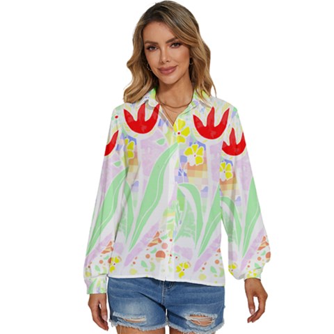 Flowers Art T- Shirtflowers T- Shirt (13) Women s Long Sleeve Button Down Shirt by maxcute