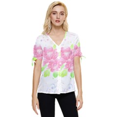 Flowers Art T- Shirtflowers T- Shirt (14) Bow Sleeve Button Up Top