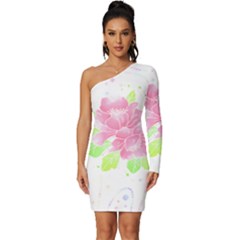 Flowers Art T- Shirtflowers T- Shirt (14) Long Sleeve One Shoulder Mini Dress