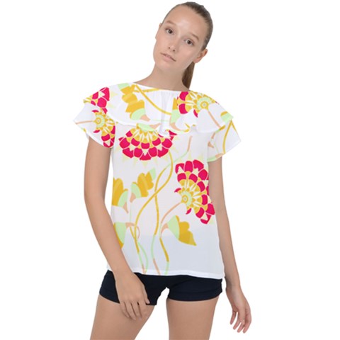 Flowers Art T- Shirtflowers T- Shirt (15) Ruffle Collar Chiffon Blouse by maxcute