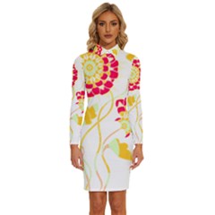 Flowers Art T- Shirtflowers T- Shirt (15) Long Sleeve Shirt Collar Bodycon Dress