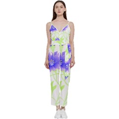 Flowers Art T- Shirtflowers T- Shirt (17) V-neck Spaghetti Strap Tie Front Jumpsuit