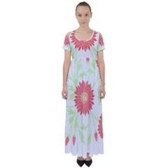 Flowers Art T- Shirtflowers T- Shirt (18) High Waist Short Sleeve Maxi Dress