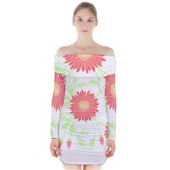 Flowers Art T- Shirtflowers T- Shirt (18) Long Sleeve Off Shoulder Dress