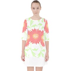 Flowers Art T- Shirtflowers T- Shirt (18) Quarter Sleeve Pocket Dress