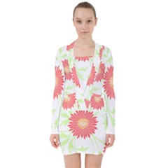 Flowers Art T- Shirtflowers T- Shirt (18) V-neck Bodycon Long Sleeve Dress