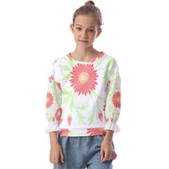 Flowers Art T- Shirtflowers T- Shirt (18) Kids  Cuff Sleeve Top