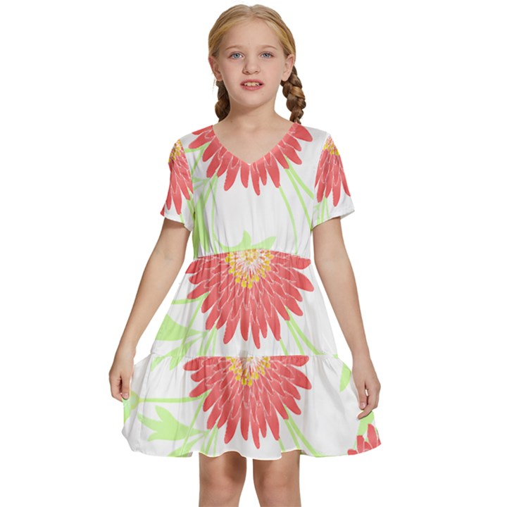 Flowers Art T- Shirtflowers T- Shirt (18) Kids  Short Sleeve Tiered Mini Dress