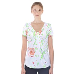 Flowers Art T- Shirtflowers T- Shirt (19) Short Sleeve Front Detail Top by maxcute