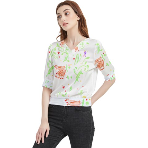 Flowers Art T- Shirtflowers T- Shirt (19) Quarter Sleeve Blouse by maxcute