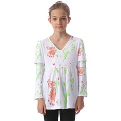 Flowers Art T- Shirtflowers T- Shirt (19) Kids  V Neck Casual Top by maxcute