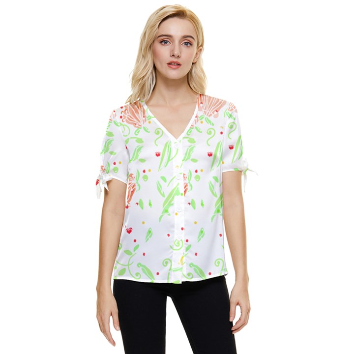 Flowers Art T- Shirtflowers T- Shirt (19) Bow Sleeve Button Up Top