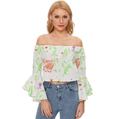 Flowers Art T- Shirtflowers T- Shirt (19) Off Shoulder Flutter Bell Sleeve Top by maxcute