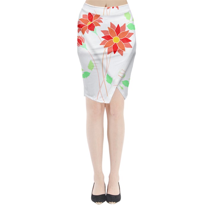 Flowers Art T- Shirtflowers T- Shirt (2) Midi Wrap Pencil Skirt