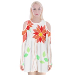 Flowers Art T- Shirtflowers T- Shirt (2) Velvet Long Sleeve Shoulder Cutout Dress by maxcute