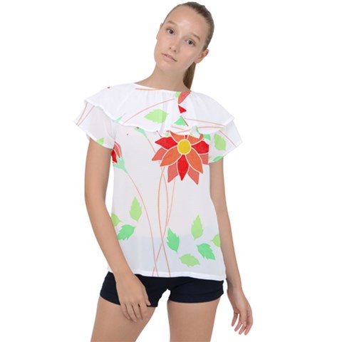 Flowers Art T- Shirtflowers T- Shirt (2) Ruffle Collar Chiffon Blouse by maxcute