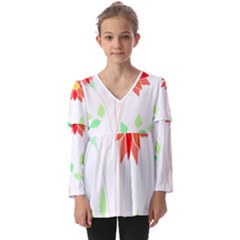 Flowers Art T- Shirtflowers T- Shirt (2) Kids  V Neck Casual Top by maxcute