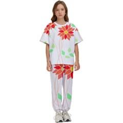 Flowers Art T- Shirtflowers T- Shirt (2) Kids  Tee And Pants Sports Set