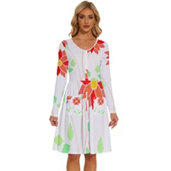 Flowers Art T- Shirtflowers T- Shirt (2) Long Sleeve Dress With Pocket