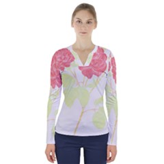 Flowers Art T- Shirtflowers T- Shirt (22) V-neck Long Sleeve Top by maxcute